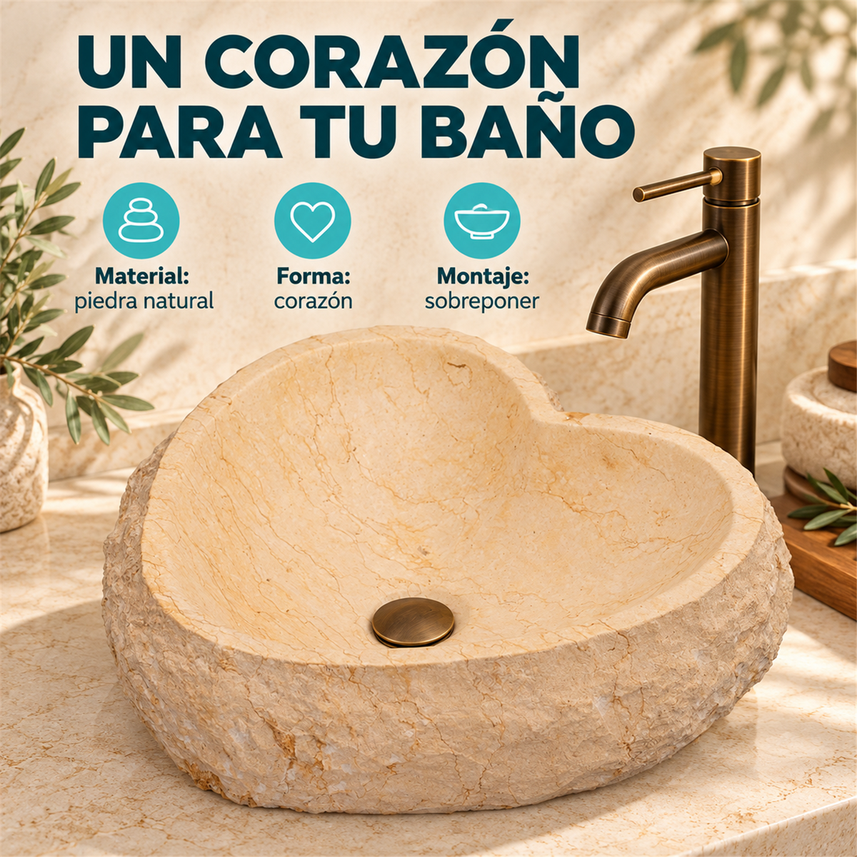 Lavamanos En Piedra Natural Corazón Beige - Características verificadas