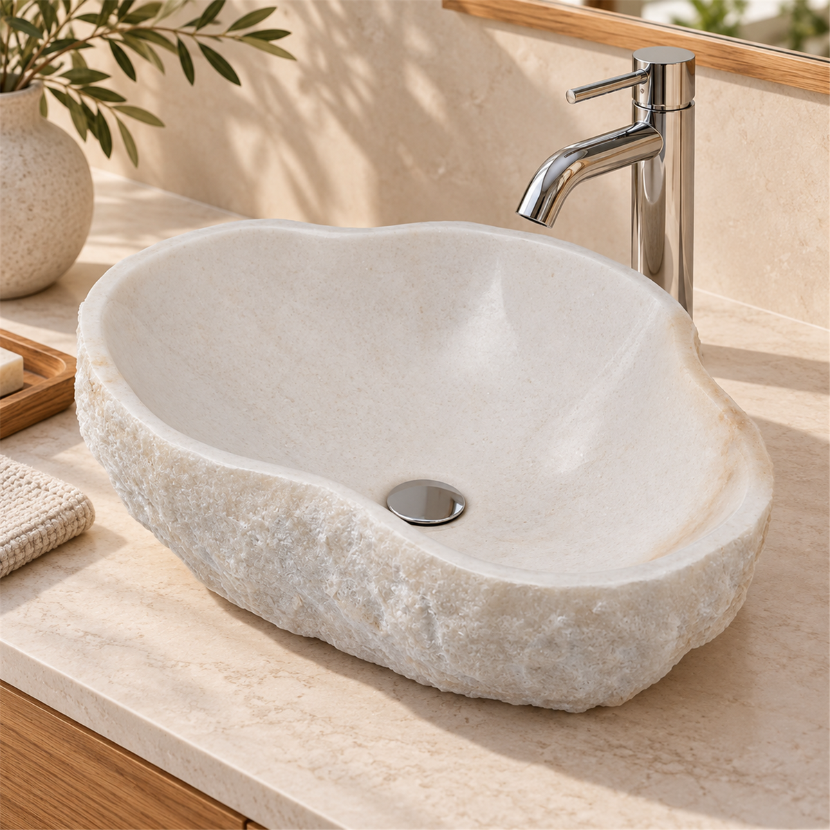 Lavamanos En Piedra Natural Blanco - Vista cercana del producto