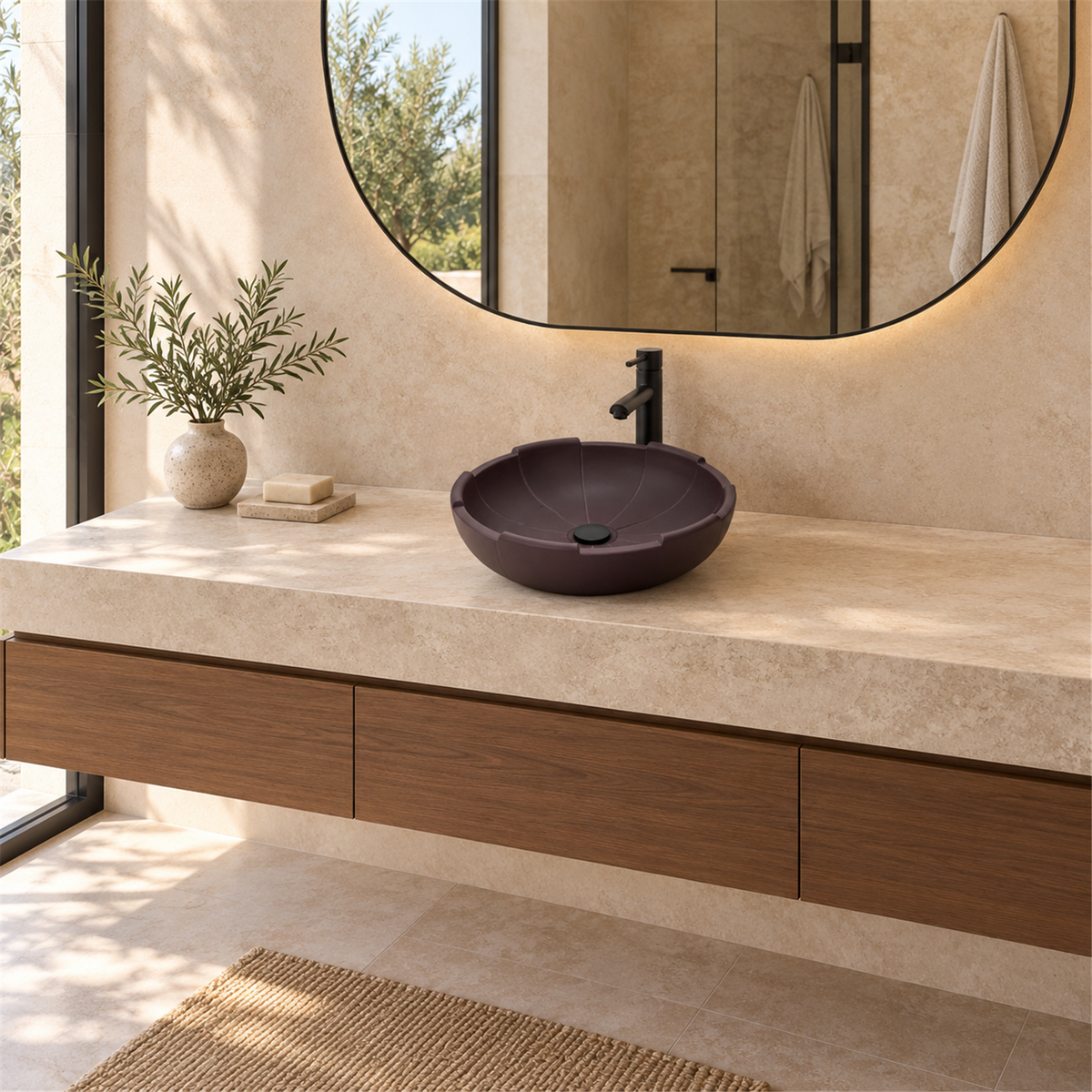 Lavamanos Moratto Morado Ø40 cm - Ambientación amplia con escala natural
