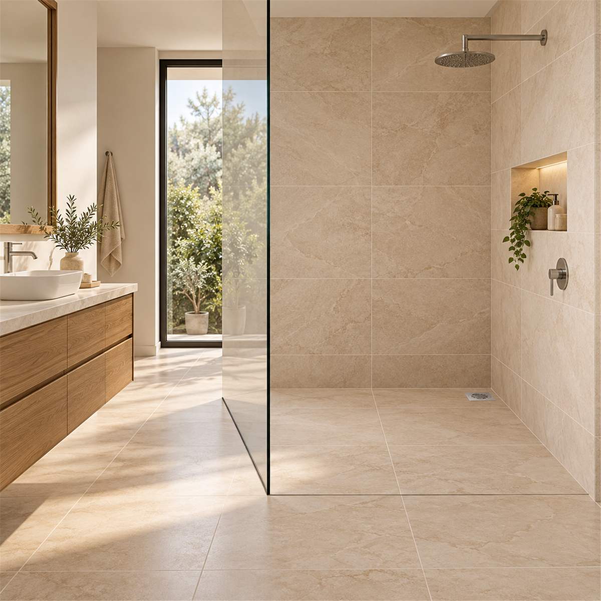 Rejilla De Piso Cuadrada Ola En Bronce - Ambientación amplia con escala natural