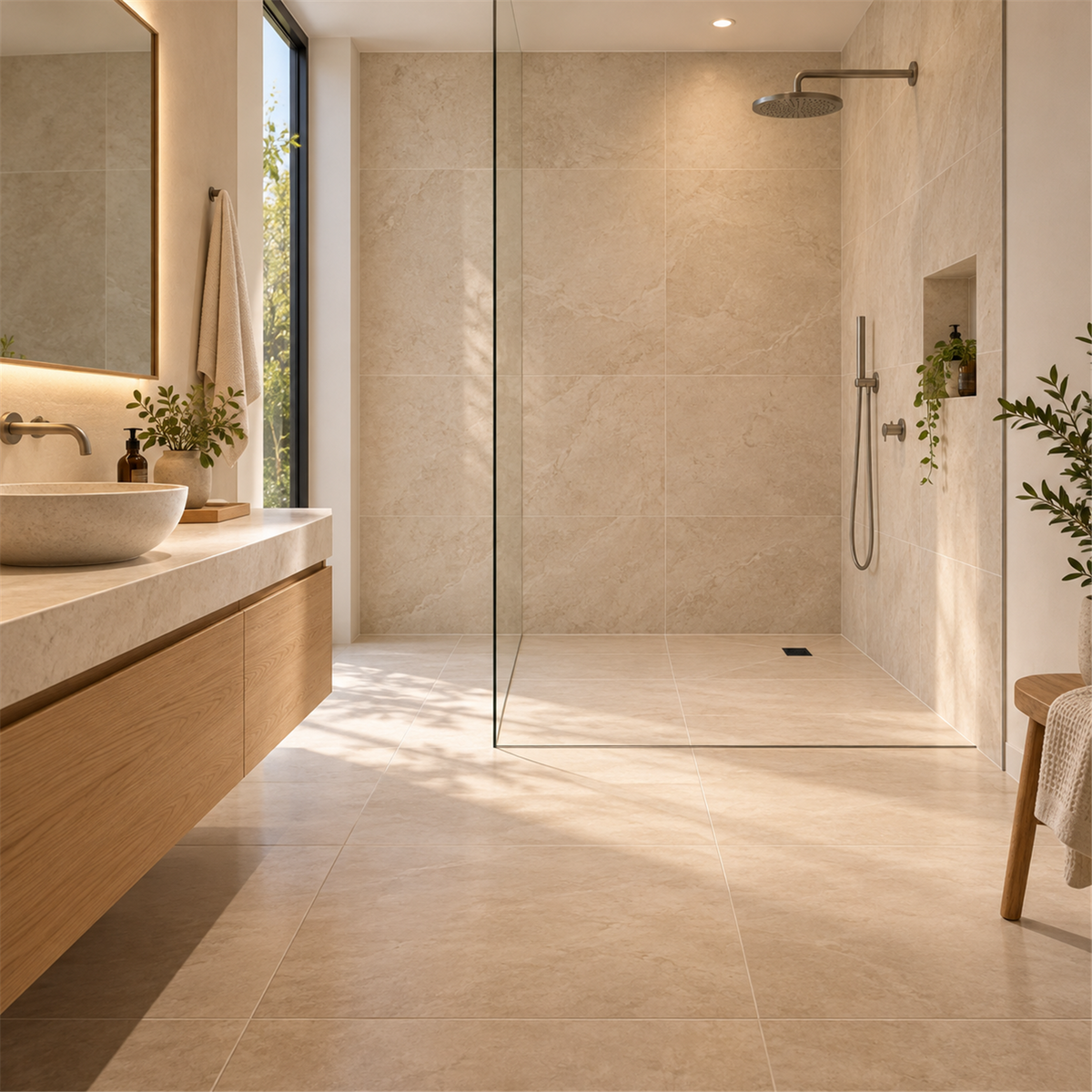 Rejilla De Piso Cuadrada Ola Negra En Bronce - Ambientación amplia con escala natural