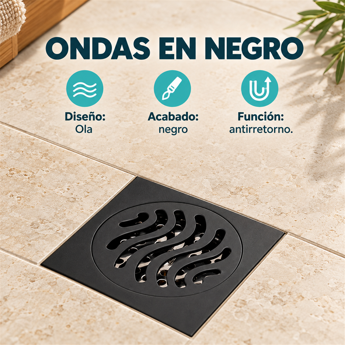 Rejilla De Piso Cuadrada Ola Negra En Bronce - Características verificadas