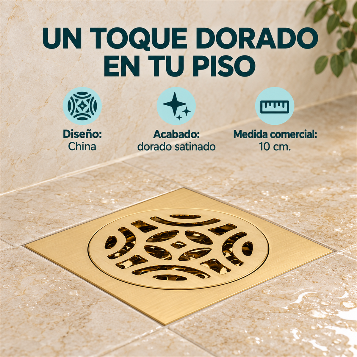 Rejilla De Piso China Dorada Satinada 10 cm - Características del producto