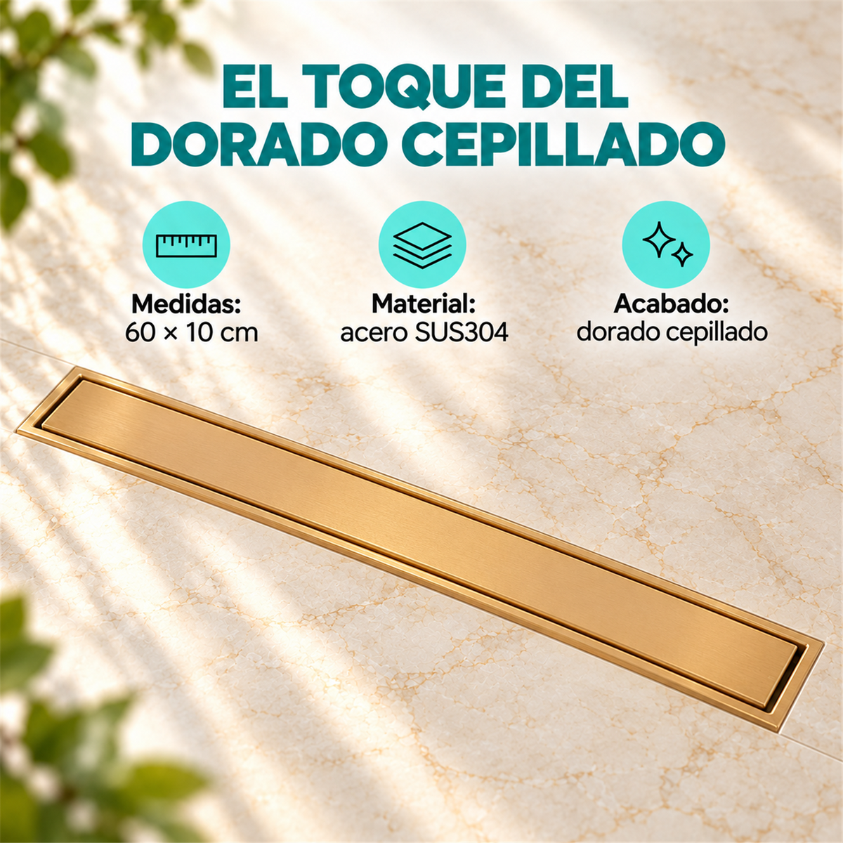 Rejilla Invisible Dorada Cepillada De 60 × 10 cm - Características del producto