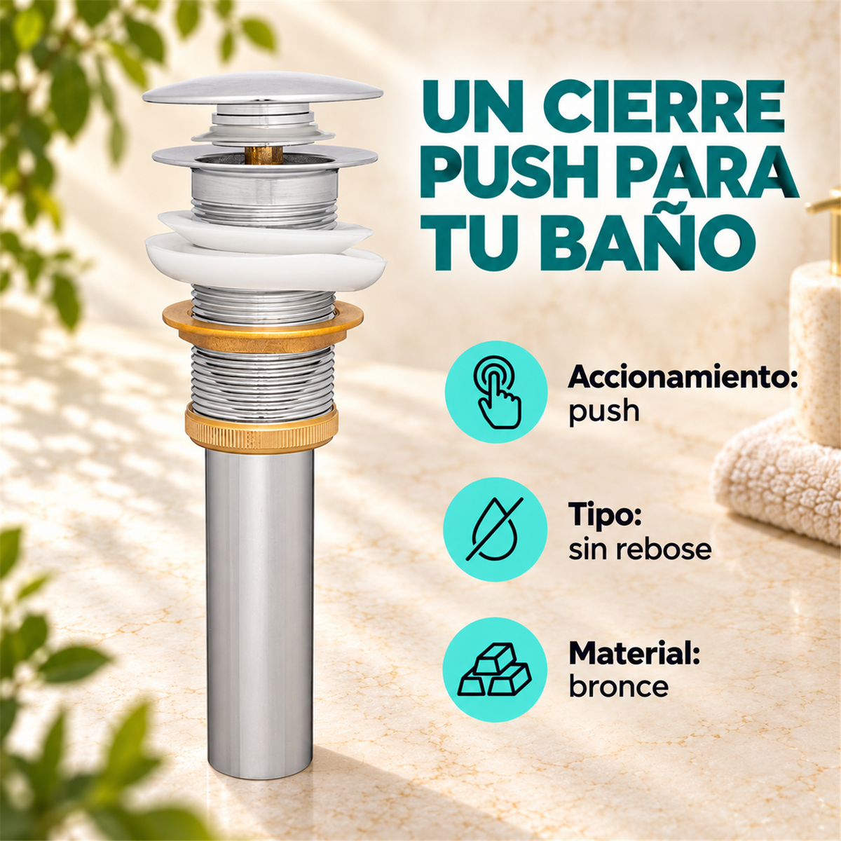 Desagüe Push Sin Rebose En Bronce - Características del producto