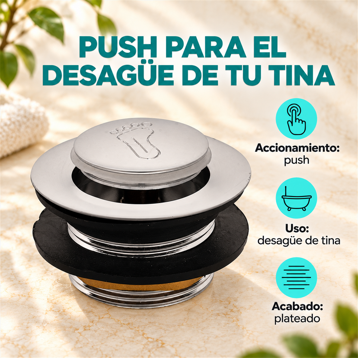 Botón Accionador Push Para Desagüe De Tina - Características del producto