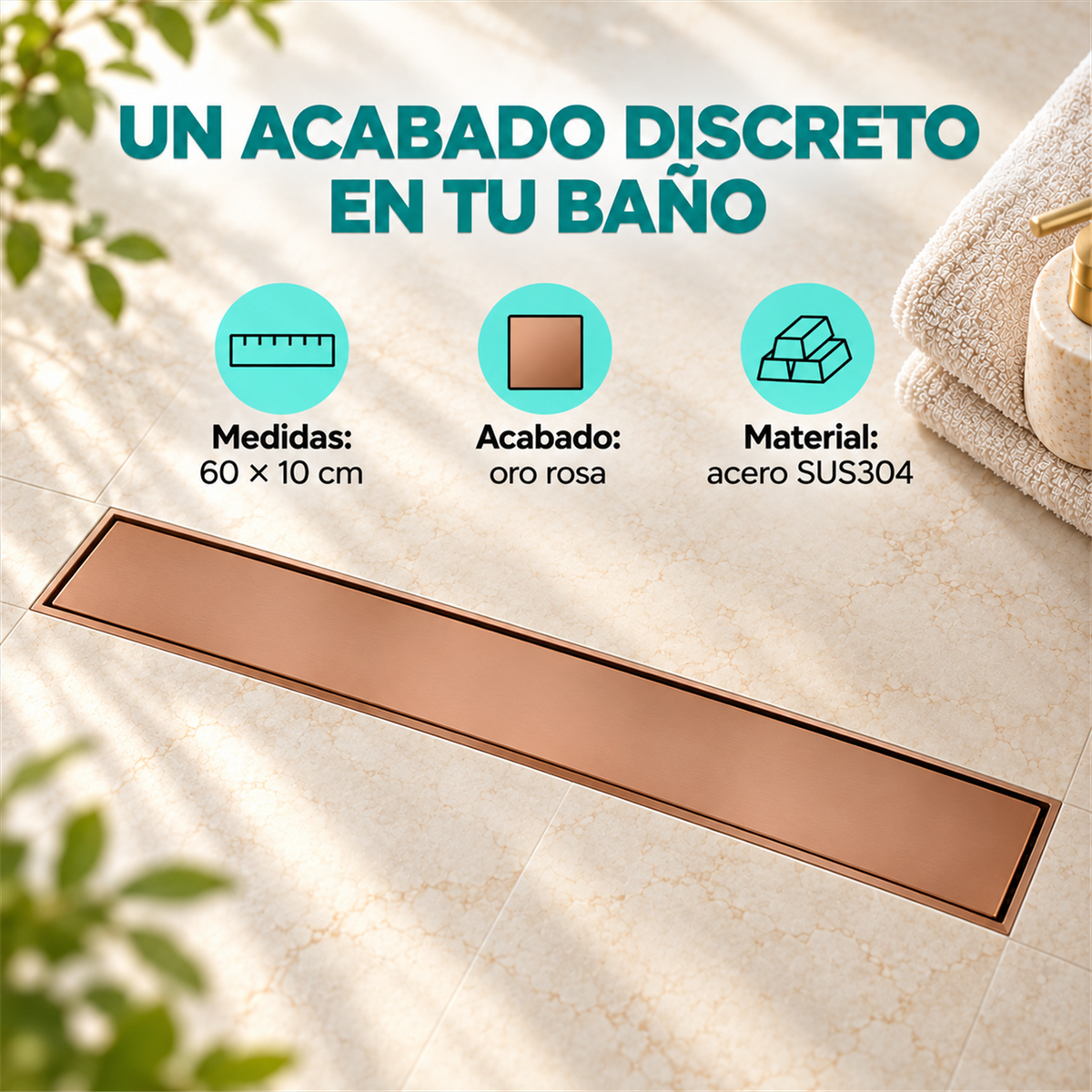 Rejilla Invisible En Oro Rosa De 60 × 10 cm - Características del producto