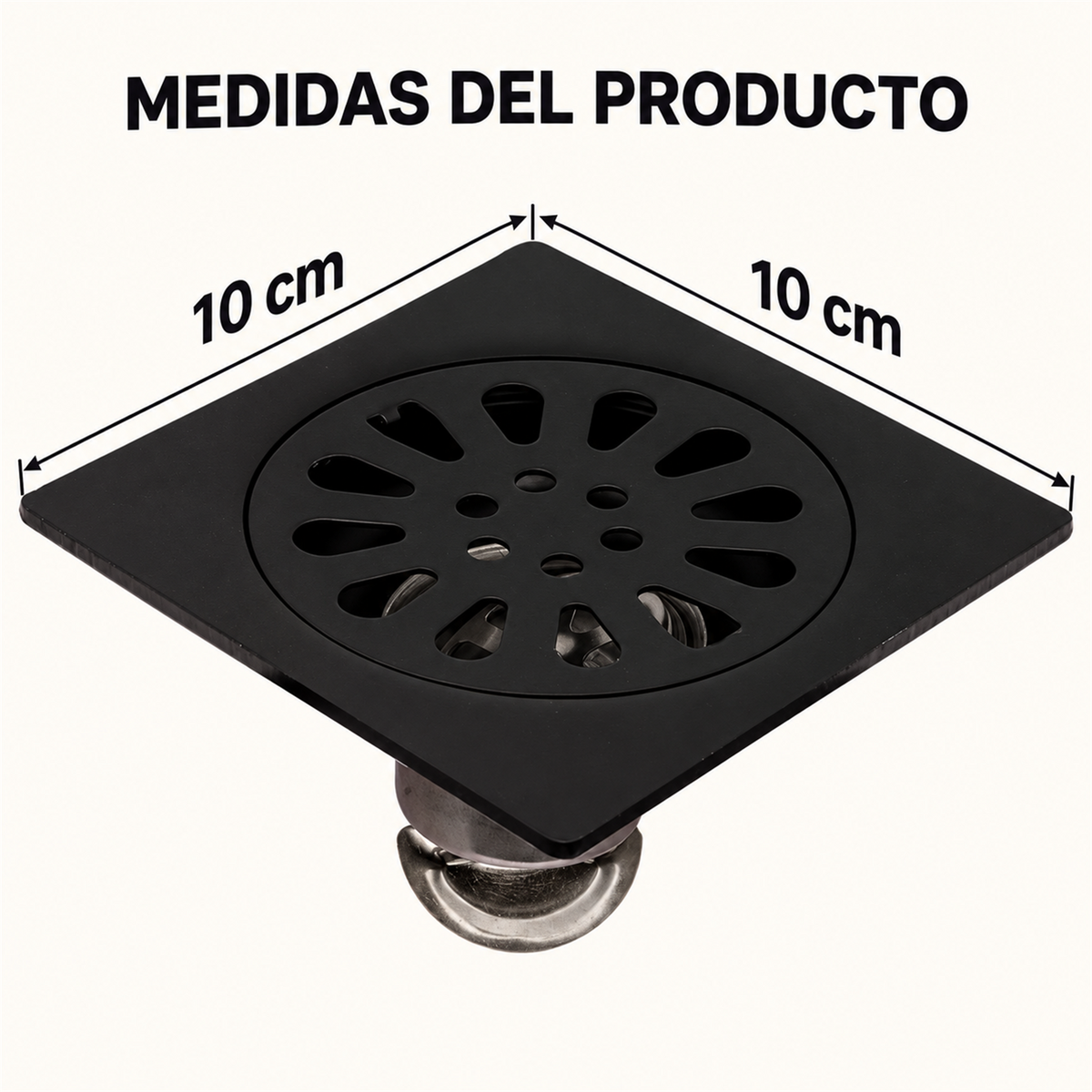 Rejilla De Piso Sol Negra De 10 × 10 cm - Medidas del producto