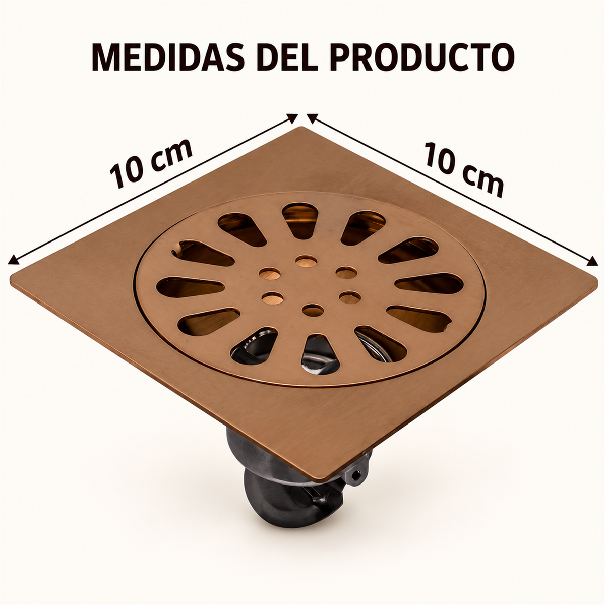 Rejilla De Piso Sol En Oro Rosa De 10 × 10 cm - Medidas del producto