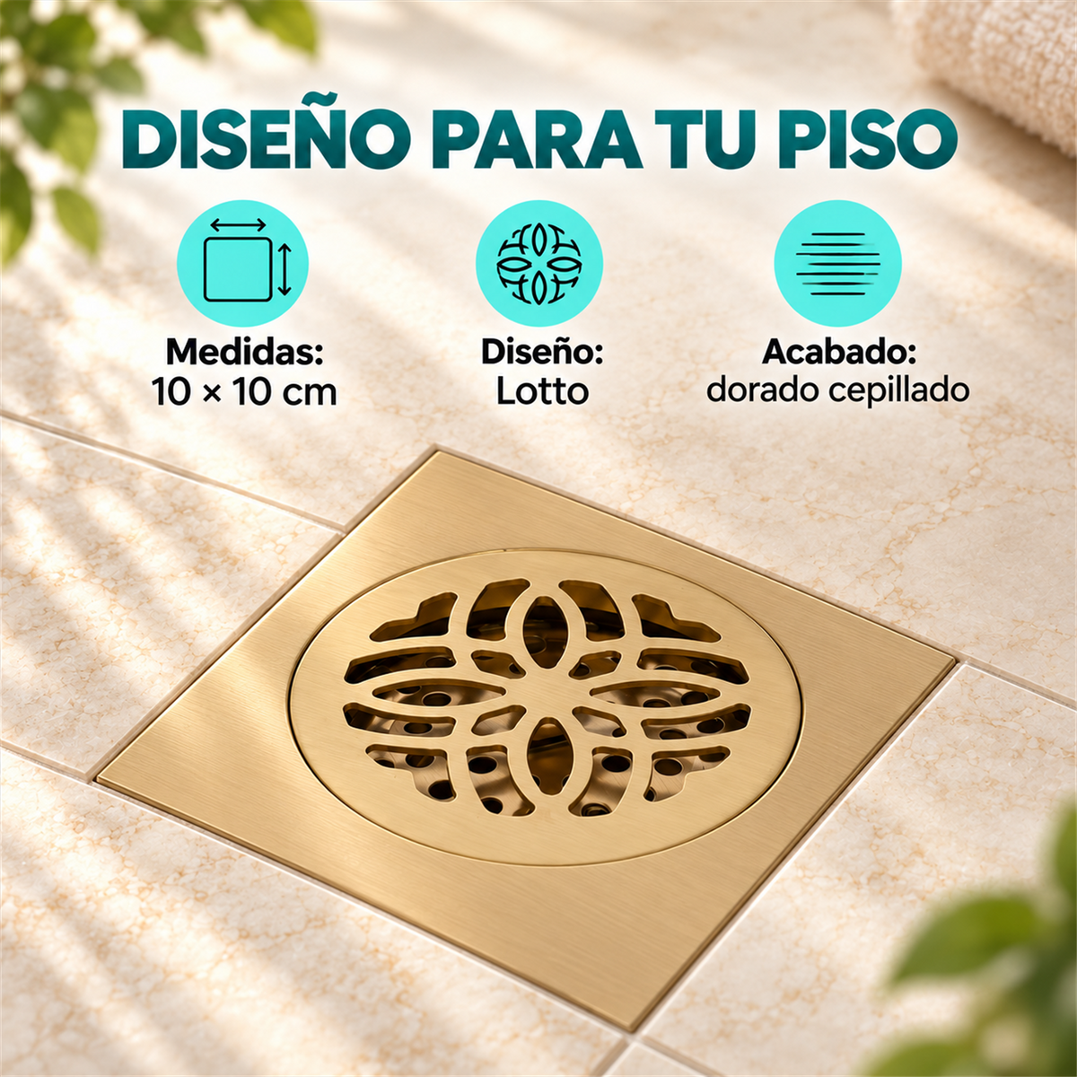 Rejilla De Piso Lotto Dorada Cepillada De 10 cm - Características del producto
