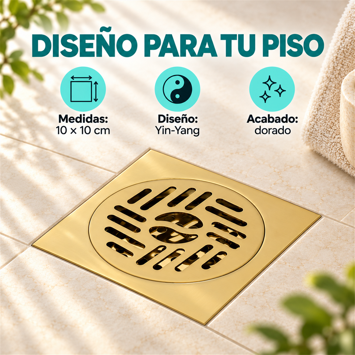 Rejilla De Piso Yin-Yang Dorada De 10 cm - Características del producto