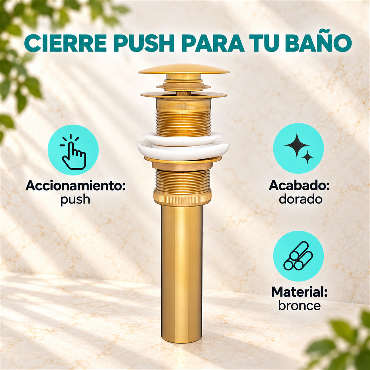 Desagüe Push Dorado En Bronce - Características del producto