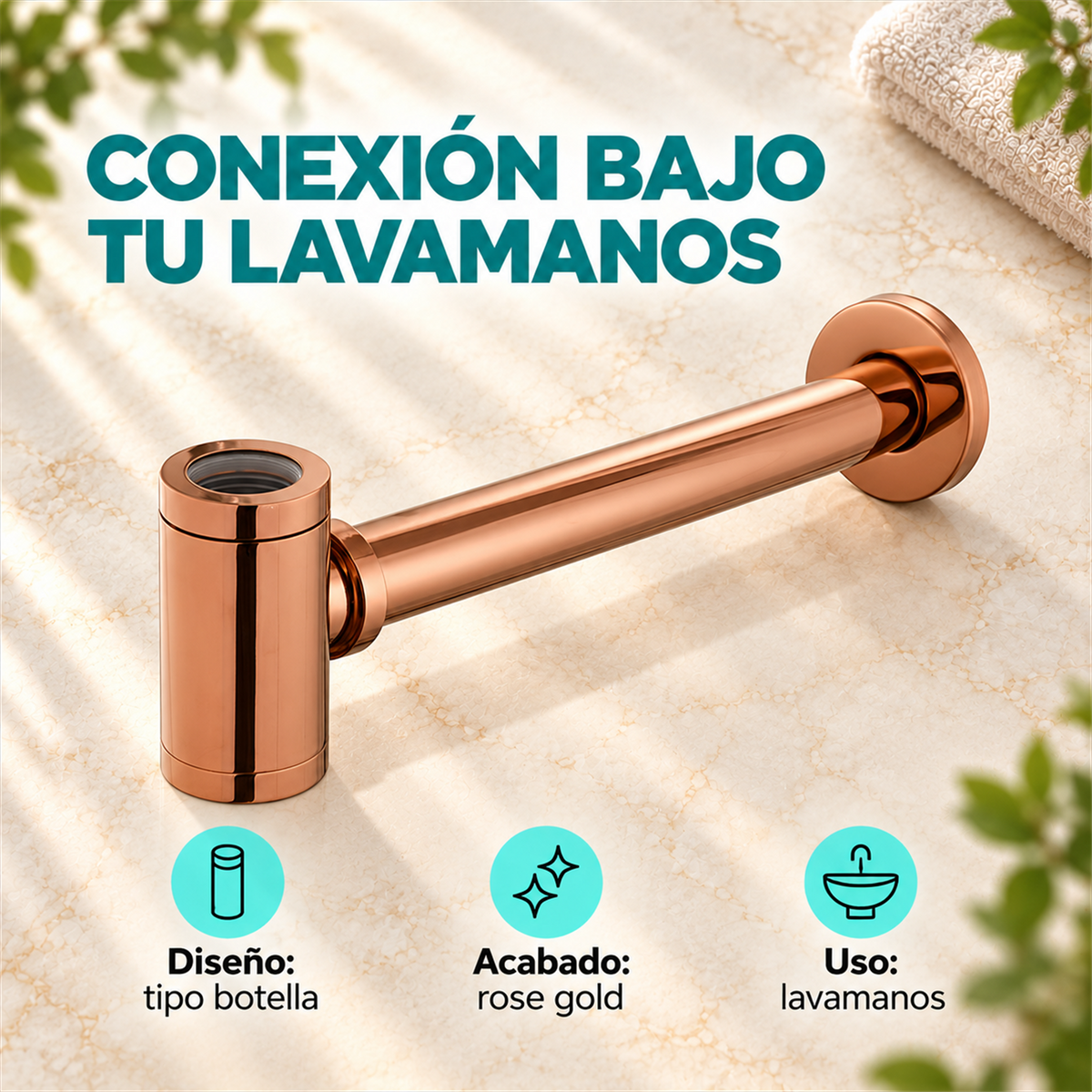 Sifón Botella Cilíndrico Rose Gold - Características del producto