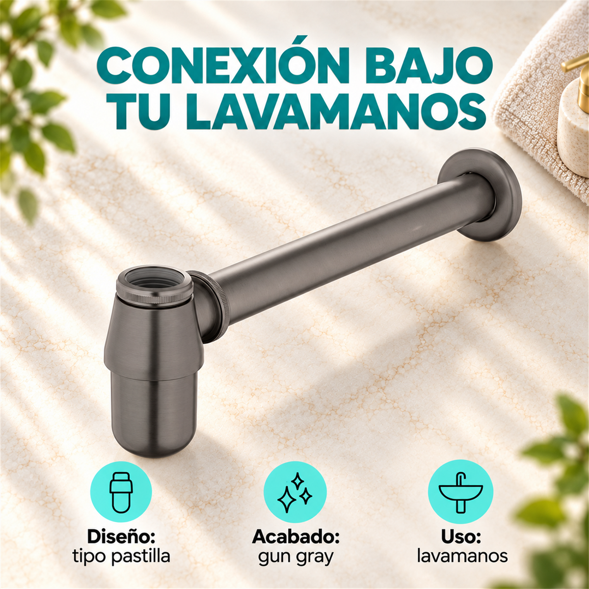 Sifón Tipo Pastilla Gun Gray En Acero SUS304 - Características del producto