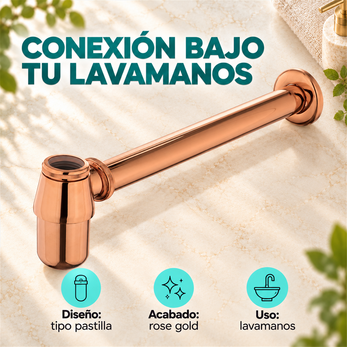 Sifón Tipo Pastilla Rose Gold En Acero SUS304 - Características del producto