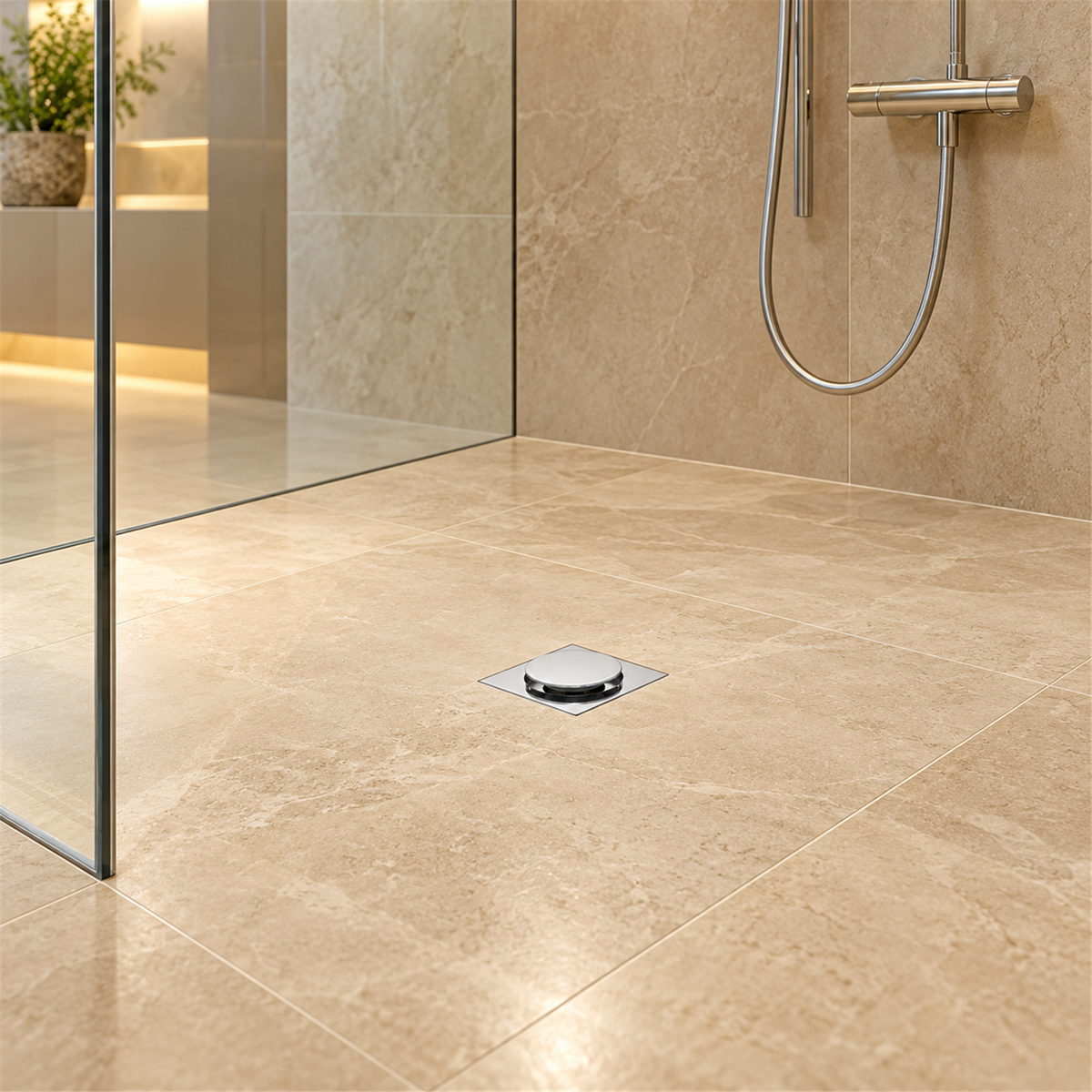 Rejilla De Piso Push Cromada De 10 cm - Ambientación amplia con escala natural