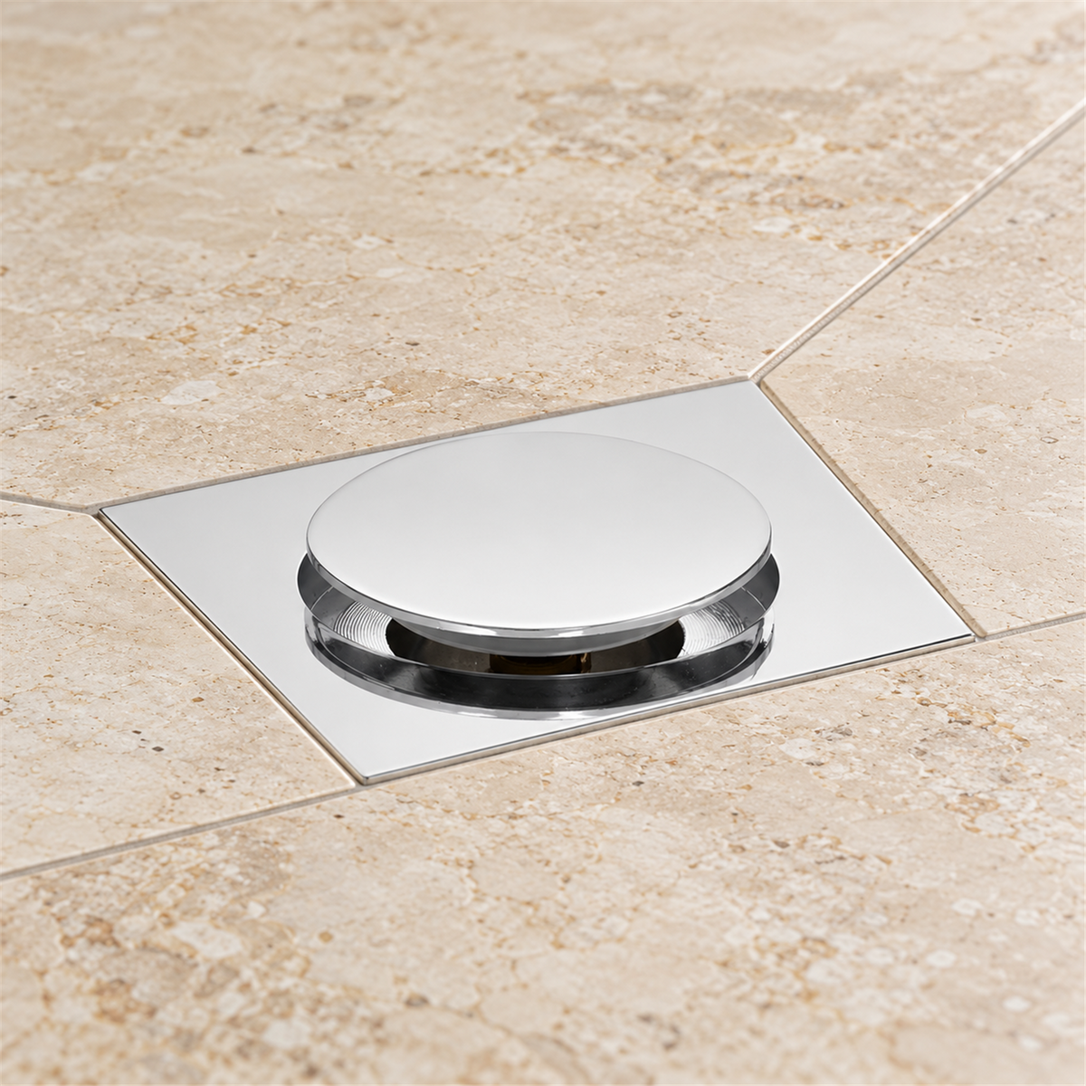 Rejilla De Piso Push Cromada De 10 cm - Vista cercana del producto