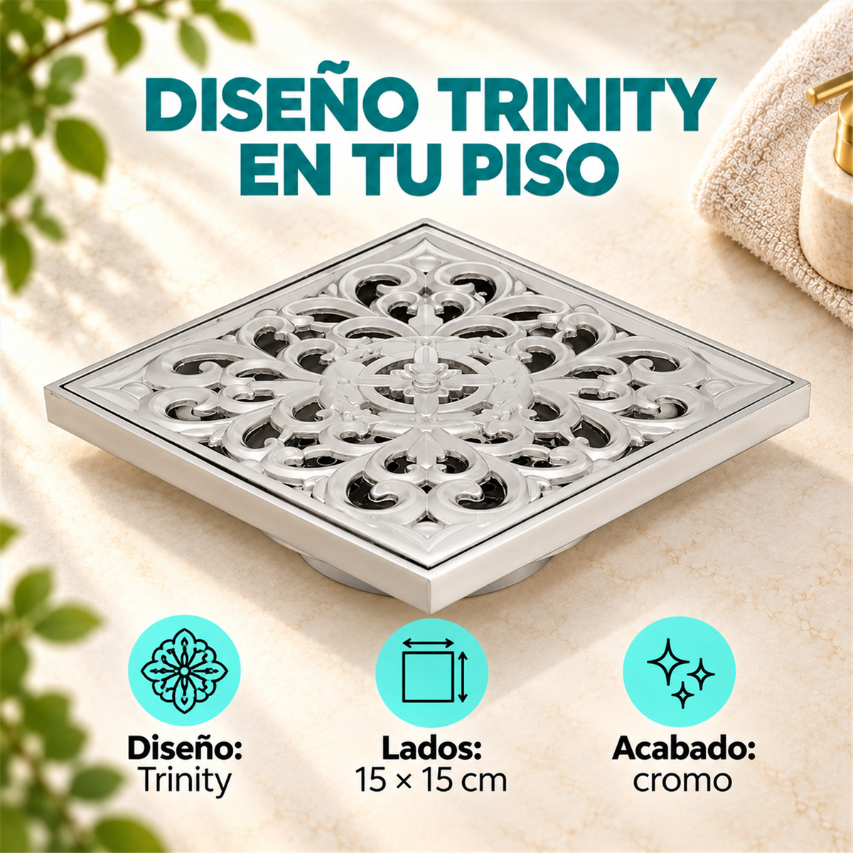 Rejilla De Piso Trinity Cromada De 15 cm - Características del producto