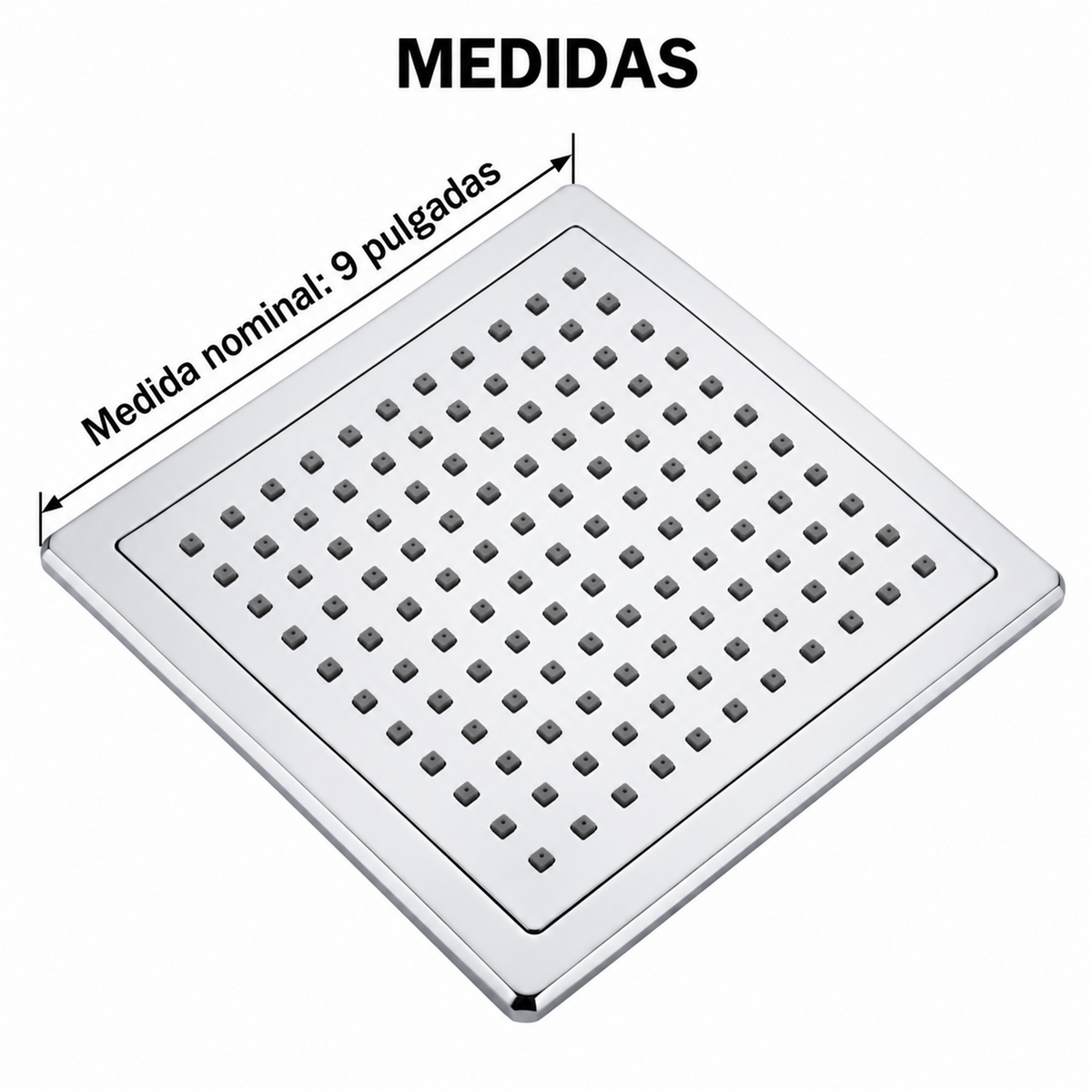 Regadera Cuadrada Slim En ABS Cromado De 9 Pulgadas - Medidas del producto