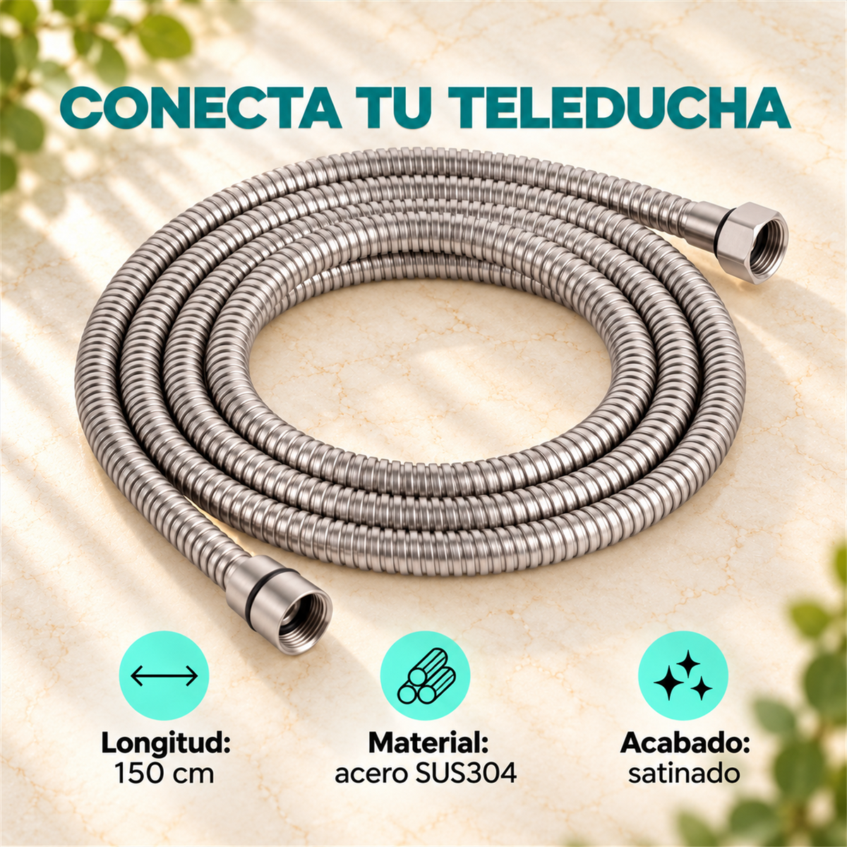 Manguera Para Teleducha De 150 cm Satinada En Acero SUS304 - Características del producto