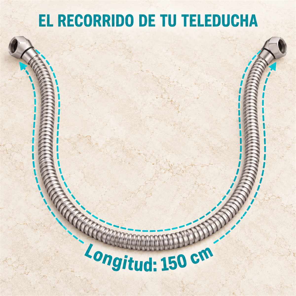 Manguera Para Teleducha De 150 cm Satinada En Acero SUS304 - Medidas del producto