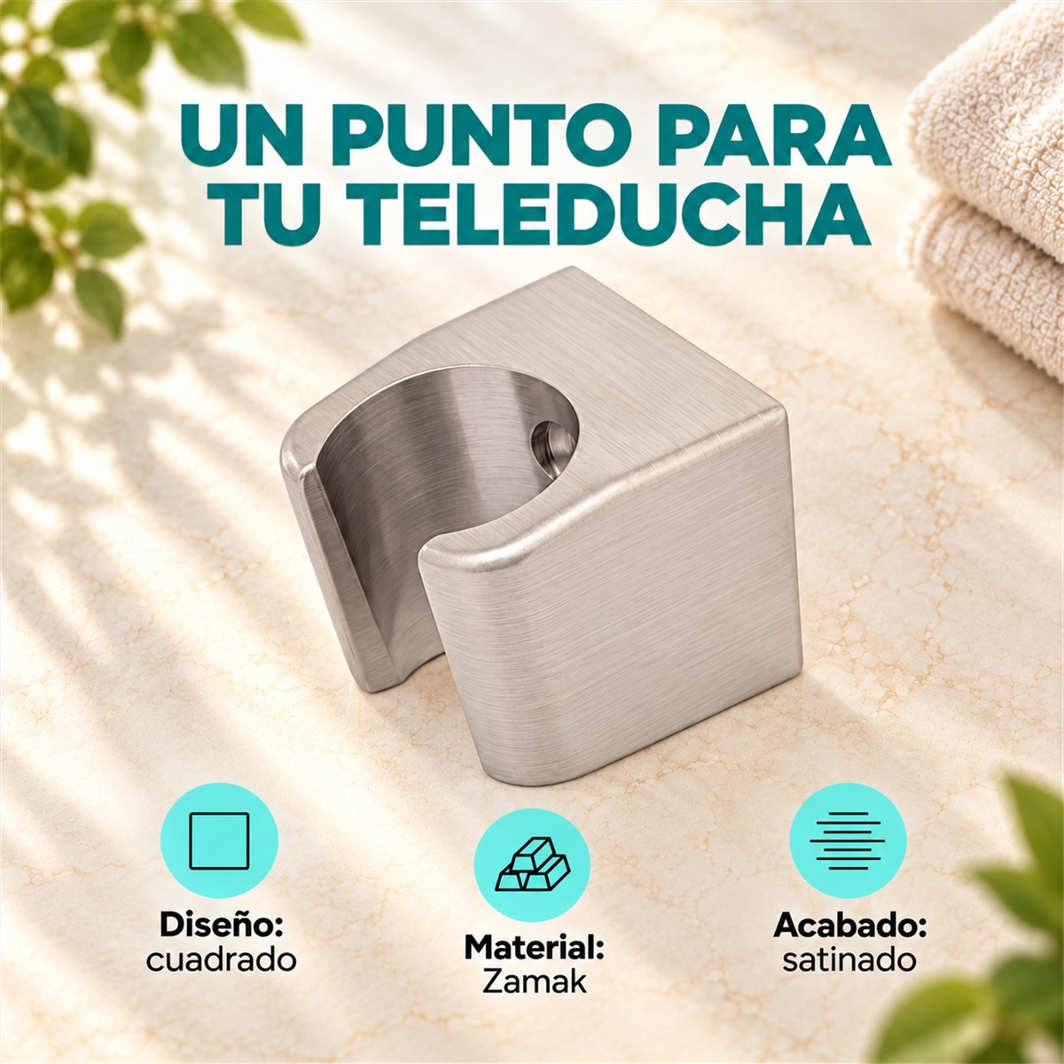 Soporte De Teleducha Cuadrado Satinado En Zamak - Características del producto