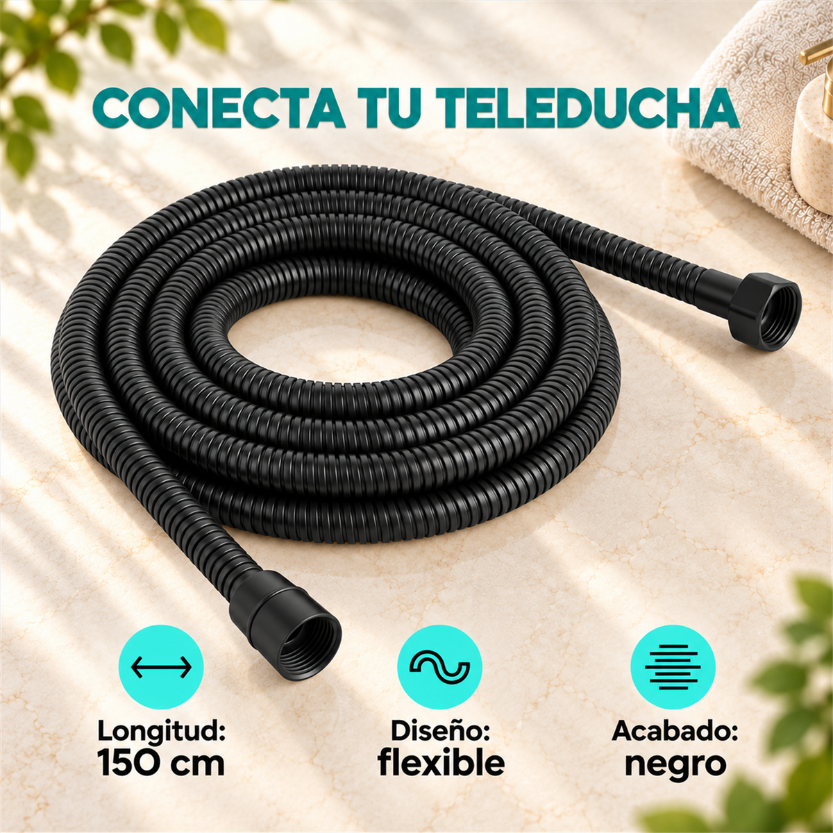 Manguera Para Teleducha De 150 cm Negra - Características del producto