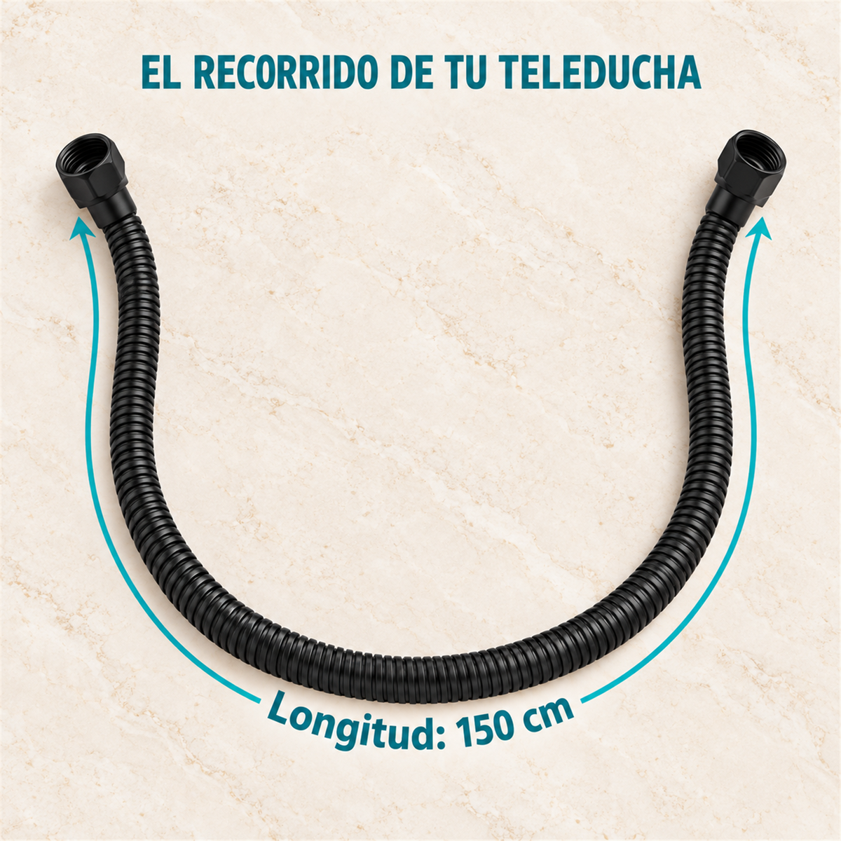 Manguera Para Teleducha De 150 cm Negra - Medidas del producto