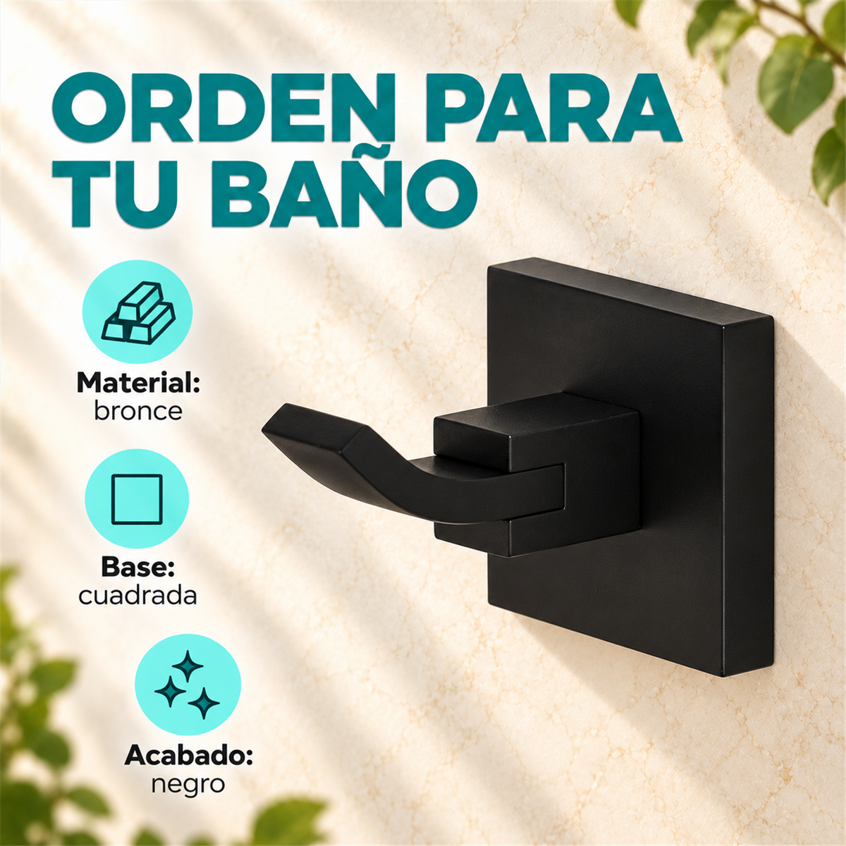 Perchero De Base Cuadrada Negro En Bronce - Características del producto