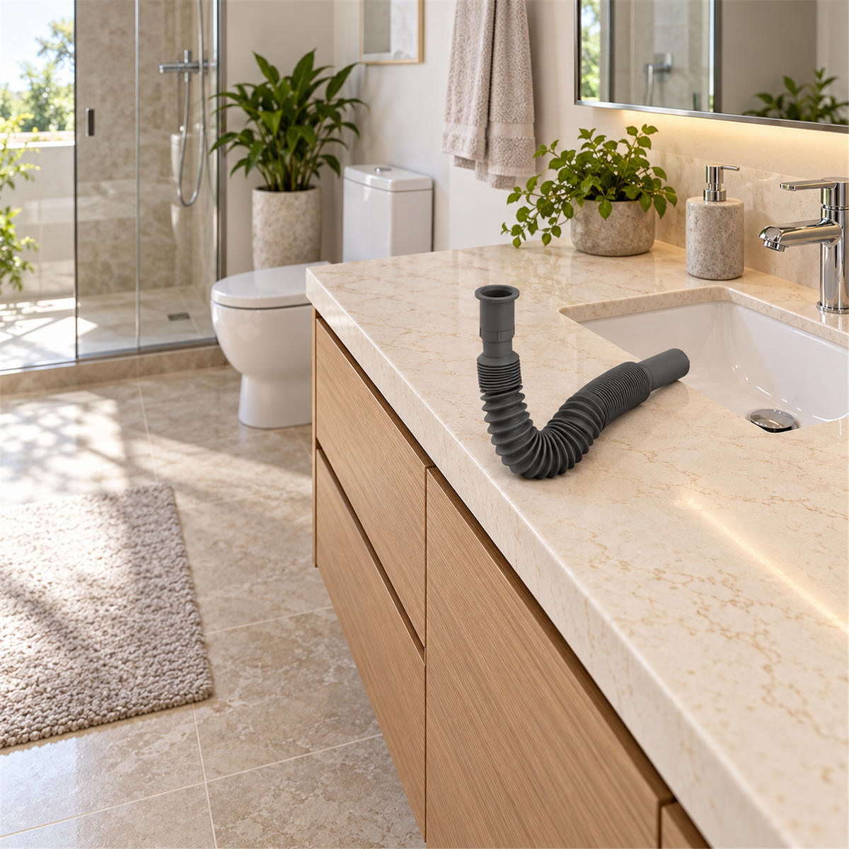 Sifón Flexible Plástico Gris - Ambientación amplia con escala natural