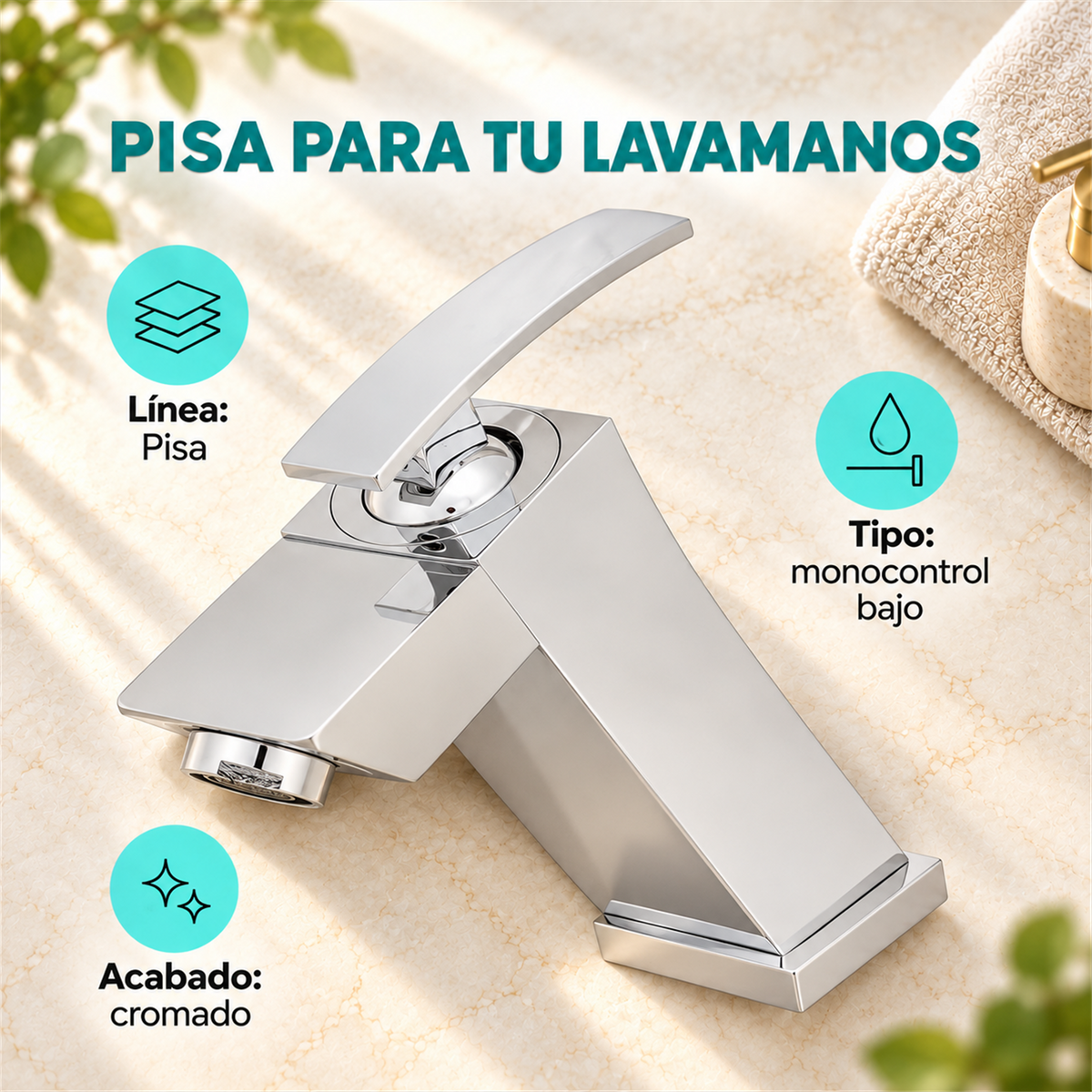 Grifo Monocontrol Bajo Para Lavamanos Pisa Cromado - Características del producto