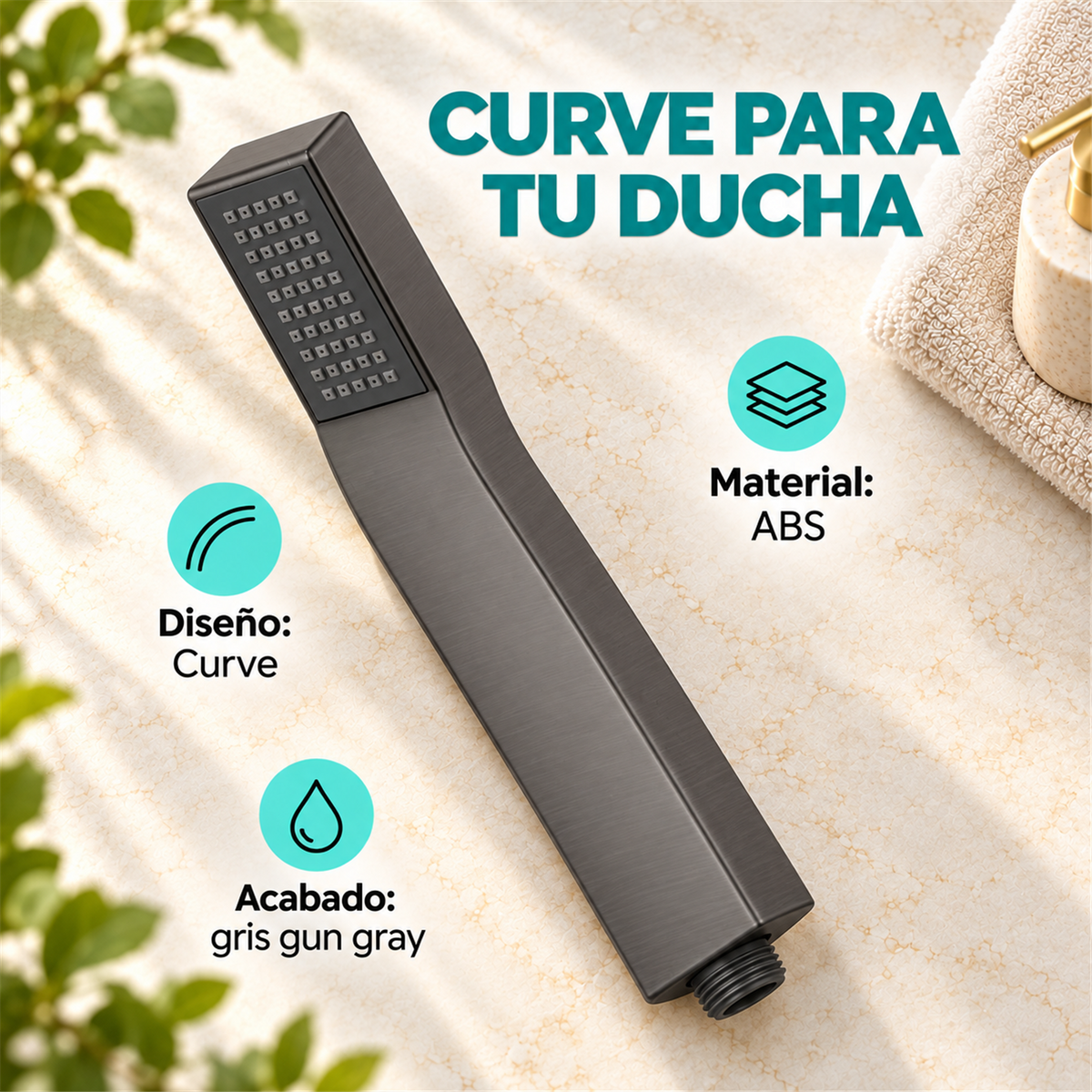 Teleducha Curve Alargada Gris Gun Gray En ABS - Características del producto