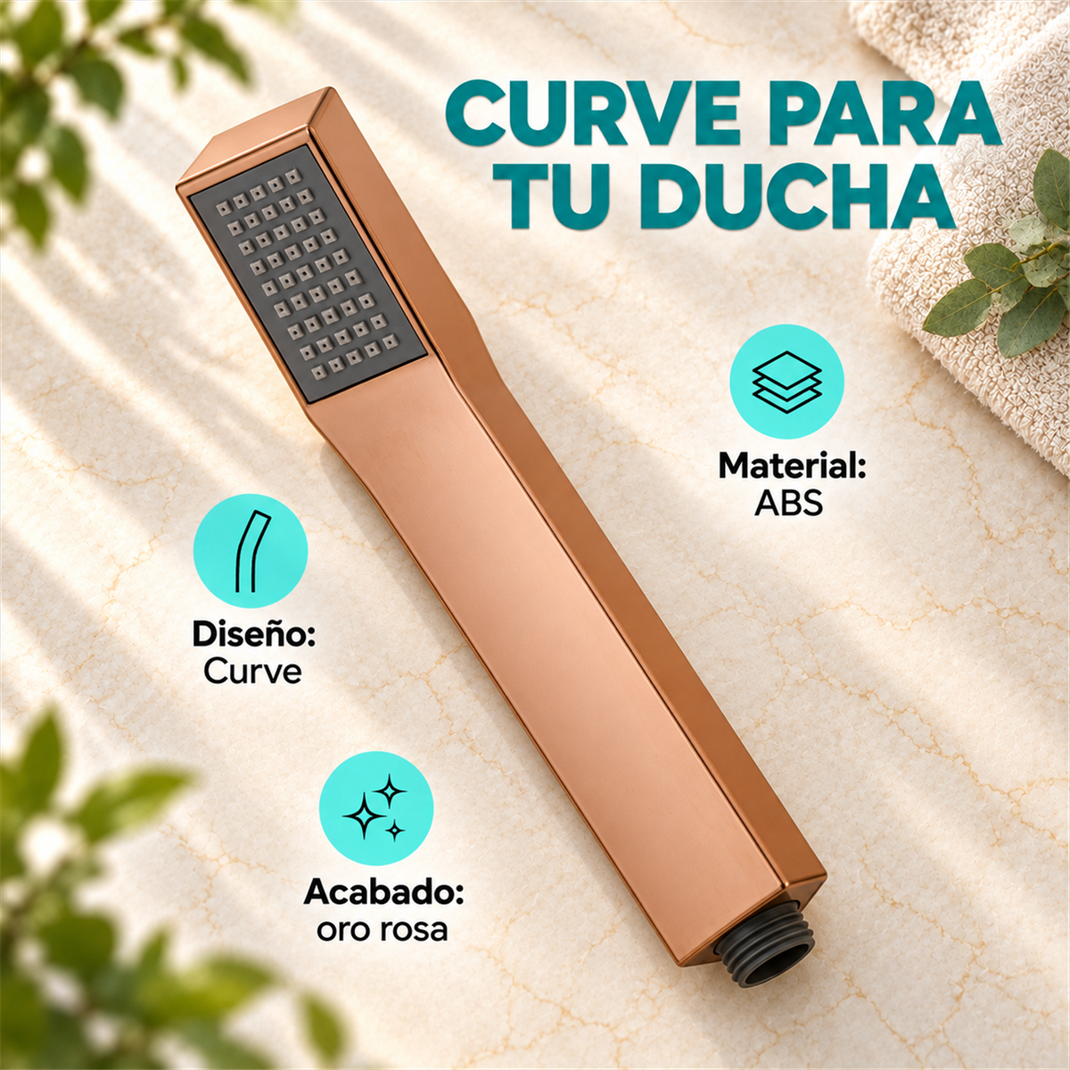 Teleducha Curve Alargada Oro Rosa En ABS - Características del producto