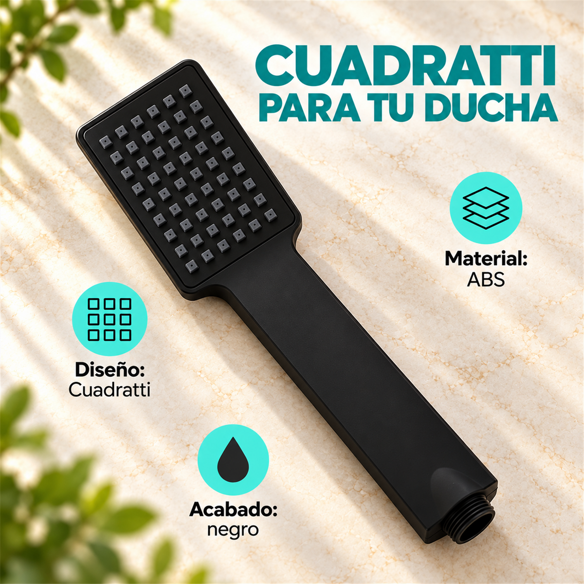Teleducha Cuadratti Negra En ABS - Características del producto