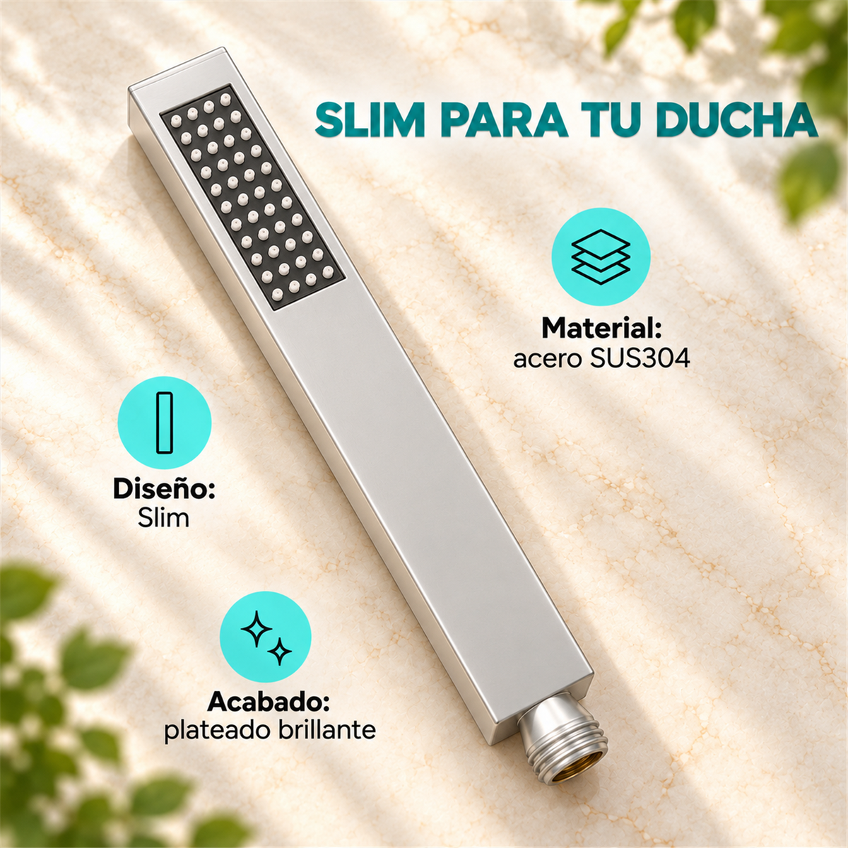 Teleducha Slim Alargada Brillante En Acero Inoxidable SUS304 - Características del producto