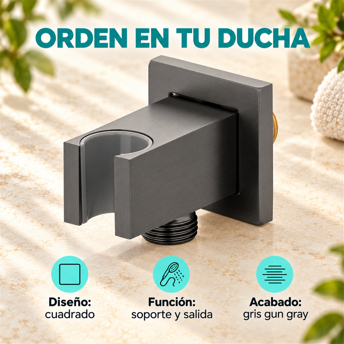 Soporte Cuadrado Para Teleducha Con Salida Gris Gun Gray - Características del producto