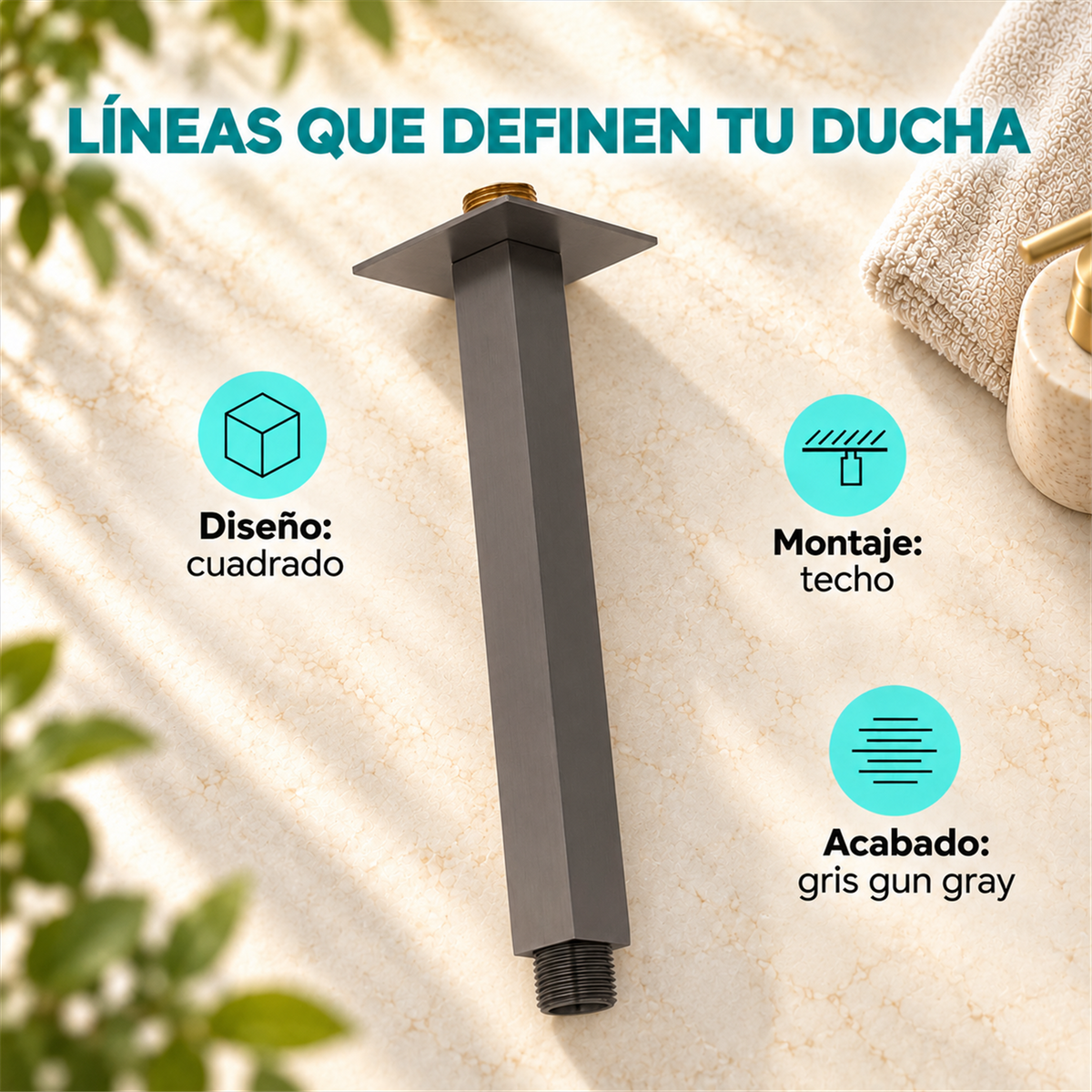 Tubo Cuadrado De Techo Para Ducha Gris Gun Gray - Características del producto