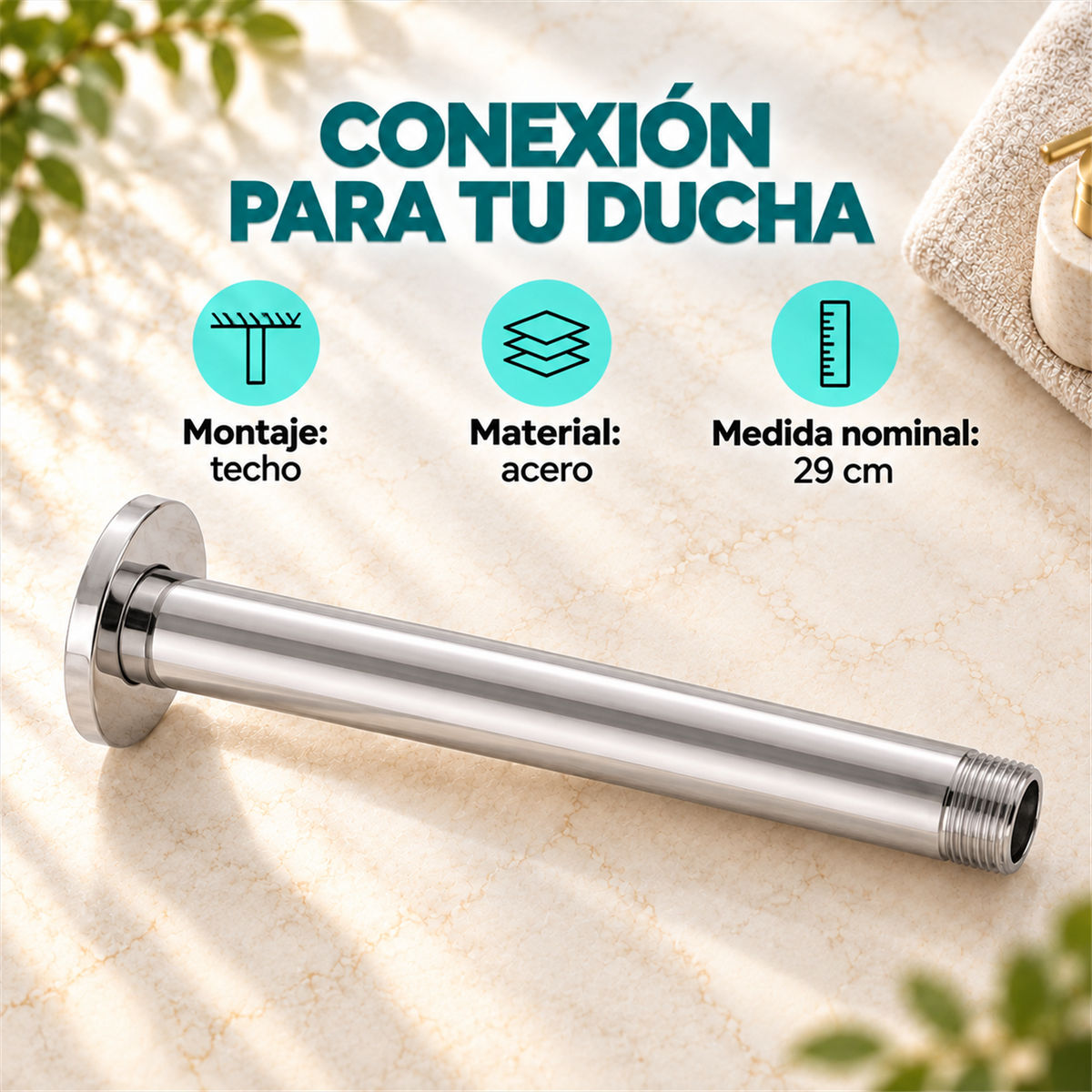 Tubo De Ducha De Techo Redondo En Acero 29 cm - Características del producto