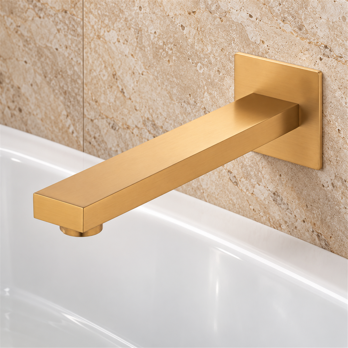 Pico De Pared Cuadrado Para Lavamanos O Tina Dorado Cepillado - Vista cercana del producto