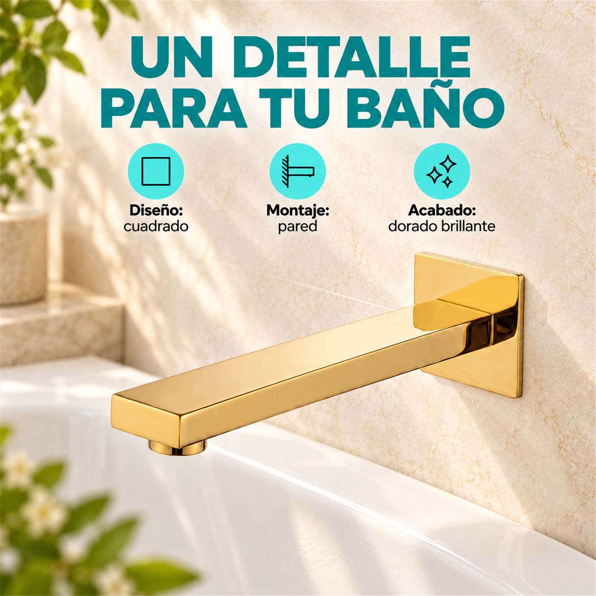Pico De Pared Cuadrado Para Lavamanos O Tina Dorado - Características del producto