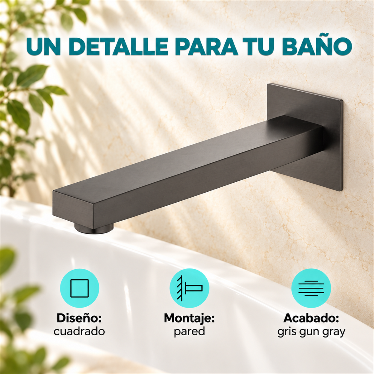 Pico De Pared Cuadrado Para Lavamanos O Tina Gris Gun Gray - Características del producto