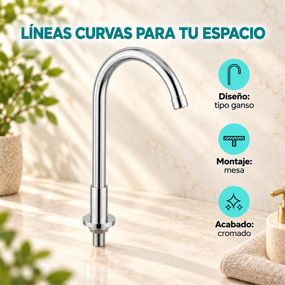 Cuello De Mesa Redondo Tipo Ganso 1/2 Pulgada Cromado - Características del producto