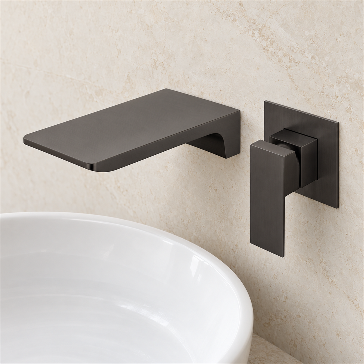 Grifería Monocontrol De Pared Para Lavamanos Cascade Gris Cepillada - Vista cercana del producto