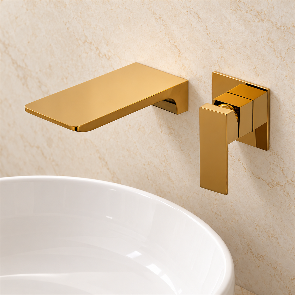 Grifería Monocontrol De Pared Para Lavamanos Cascade Dorada - Vista cercana del producto