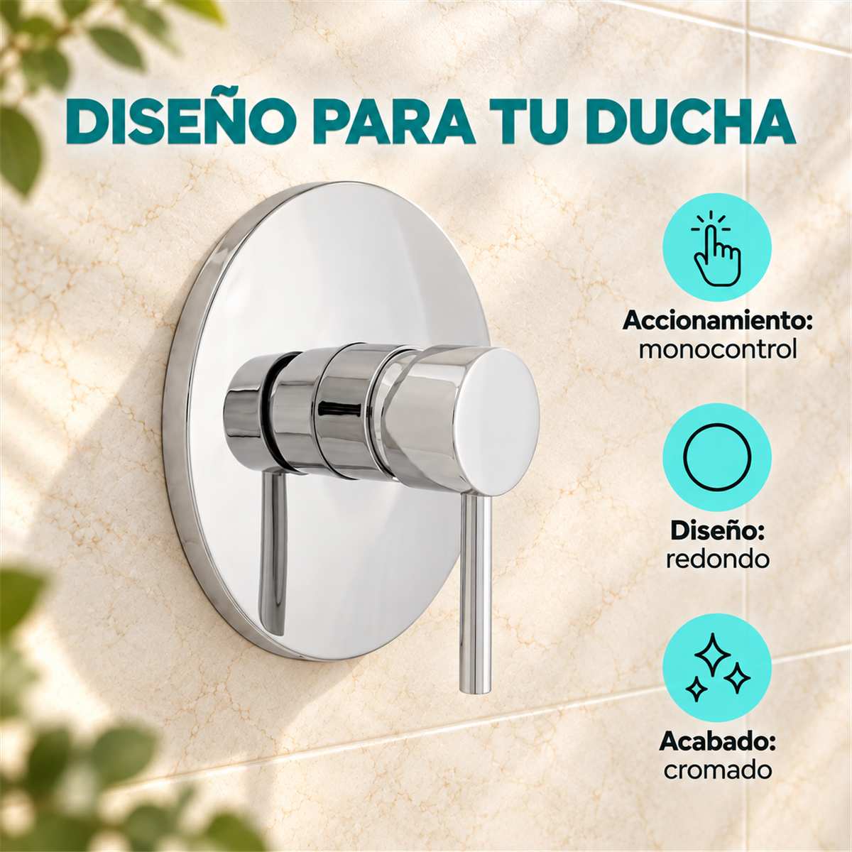 Monocontrol De Ducha Redondo Con Pestaña Cromado - Características del producto