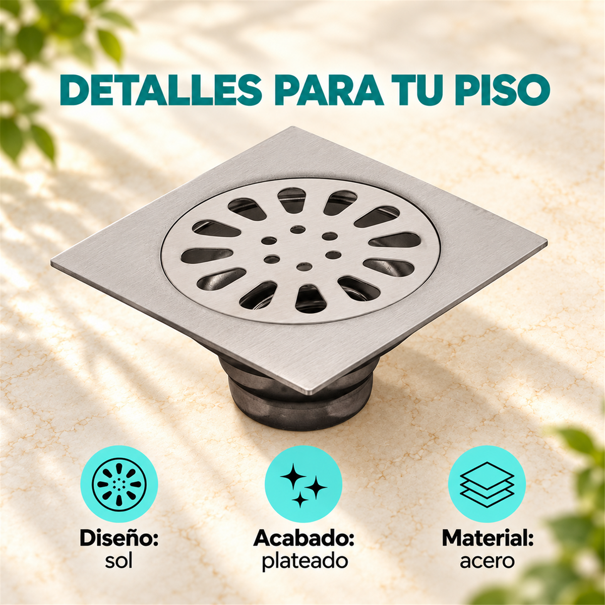 Rejilla De Piso Cuadrada Tipo Sol En Acero 10 cm - Características del producto