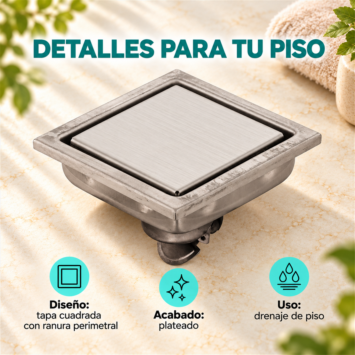 Rejilla De Piso Cuadrada Para Revestimiento 10 cm - Características del producto