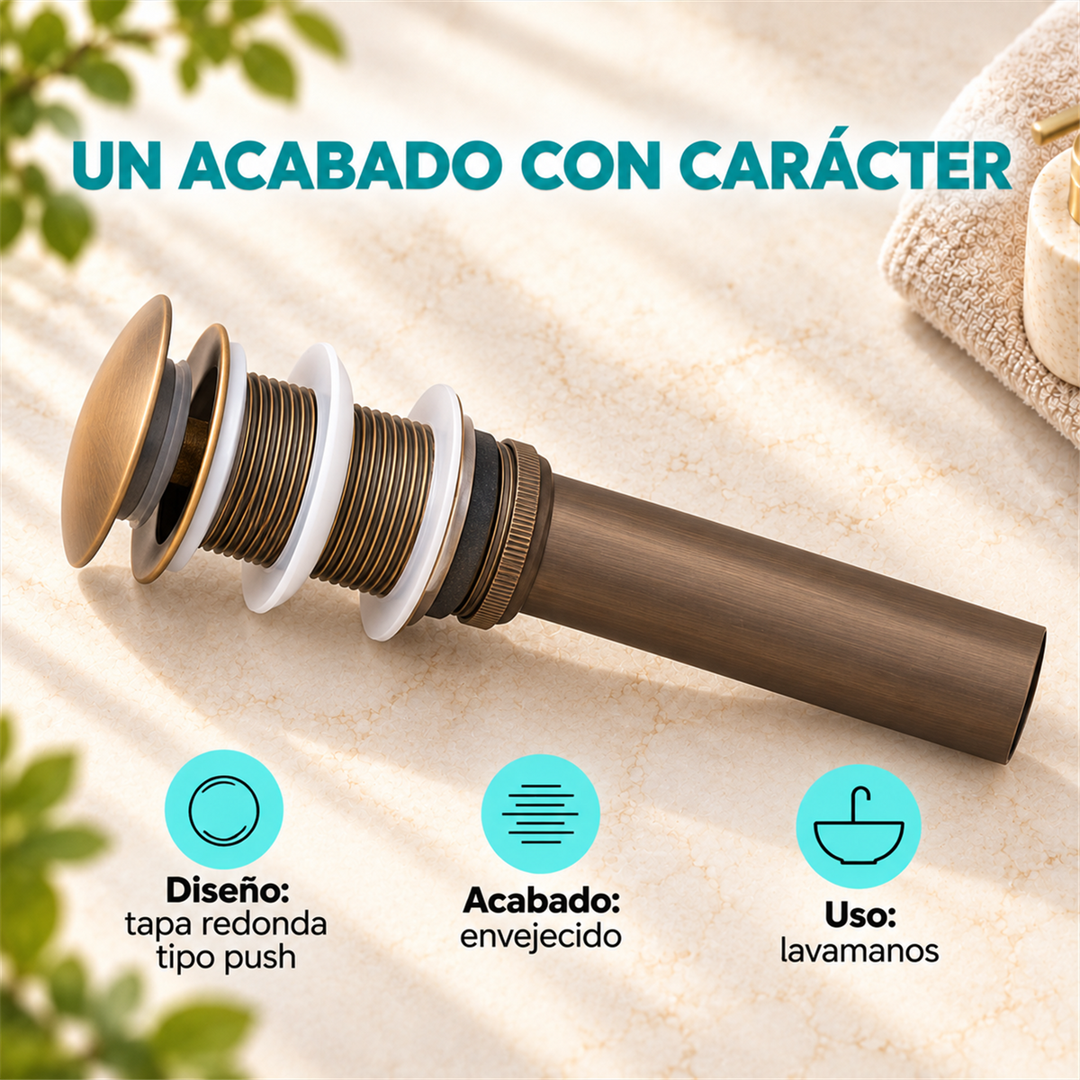 Desagüe Push Para Lavamanos Acabado Envejecido - Características del producto