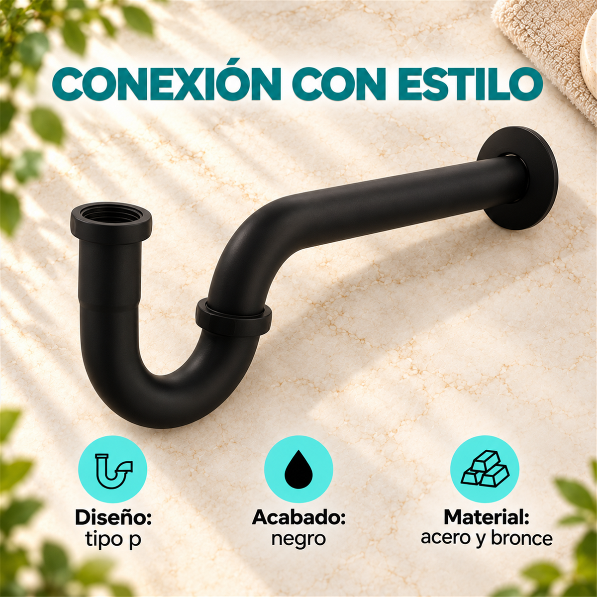 Sifón Tipo P Para Lavamanos Negro En Acero Y Bronce - Características del producto