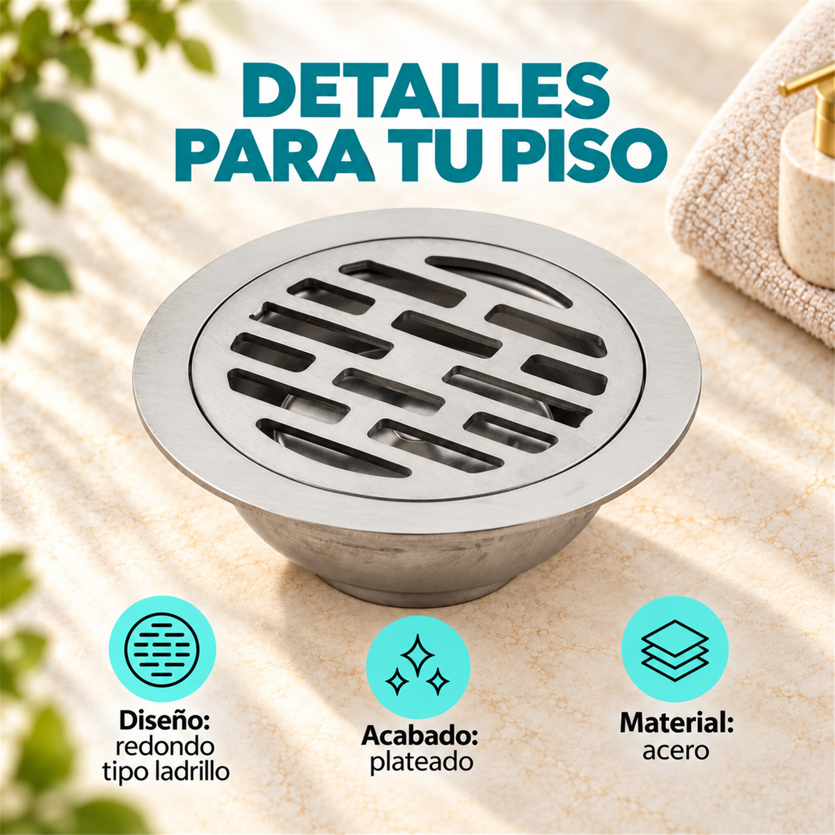 Rejilla De Piso Redonda Tipo Ladrillo En Acero - Características del producto